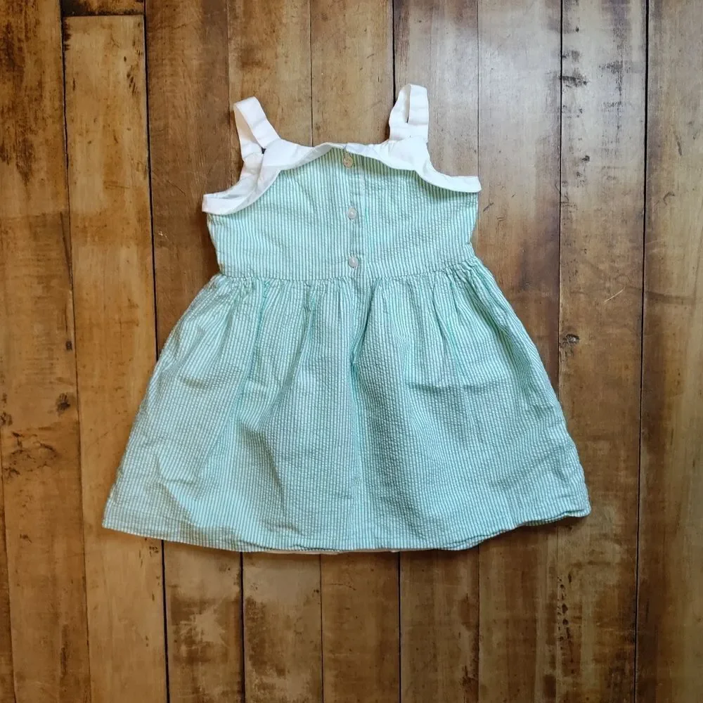 Gymboree dress 2T seersucker green white cotton lined pockets summer coastal